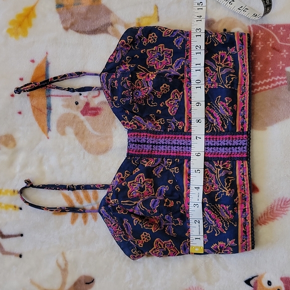 💙 BUSTIER CROP TOP KNIT CROCHETTE FLORAL CORSET STYLE PRINT FUNKY INDIAN - Picture 5 of 7